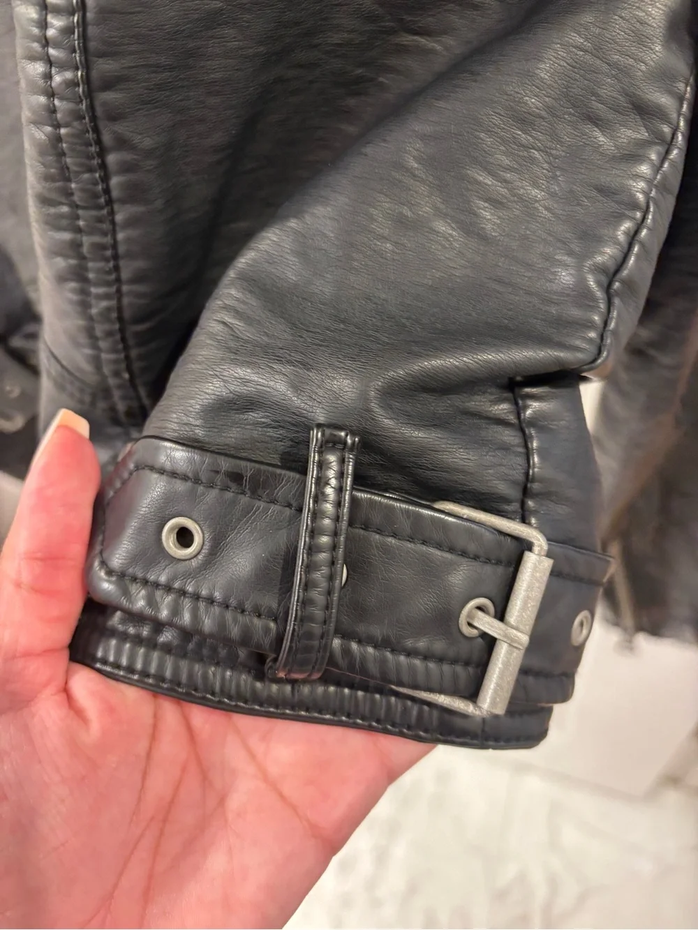Free People Vegan Leather Black Classic Moto Jacket Red Paisley Lining Bikercore